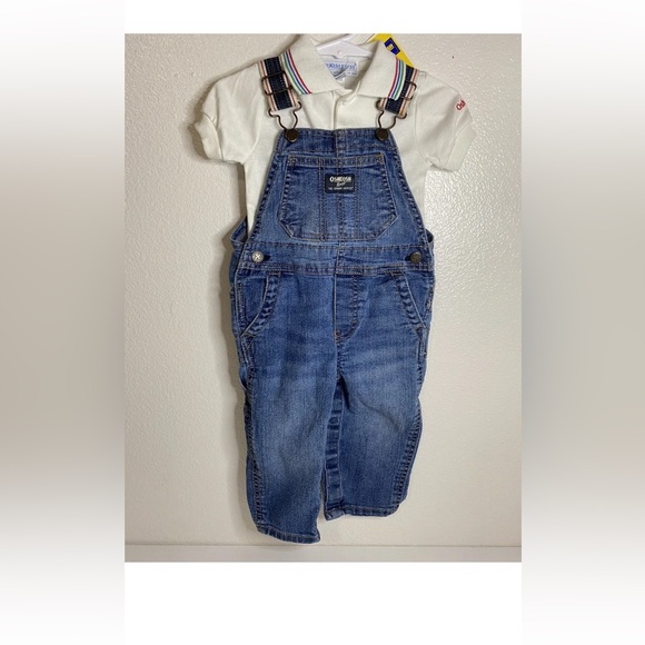 Vintage Oshkosh B Gosh White Polo w/ Matching Vest Back Overall Size 12 Months - Picture 6 of 9